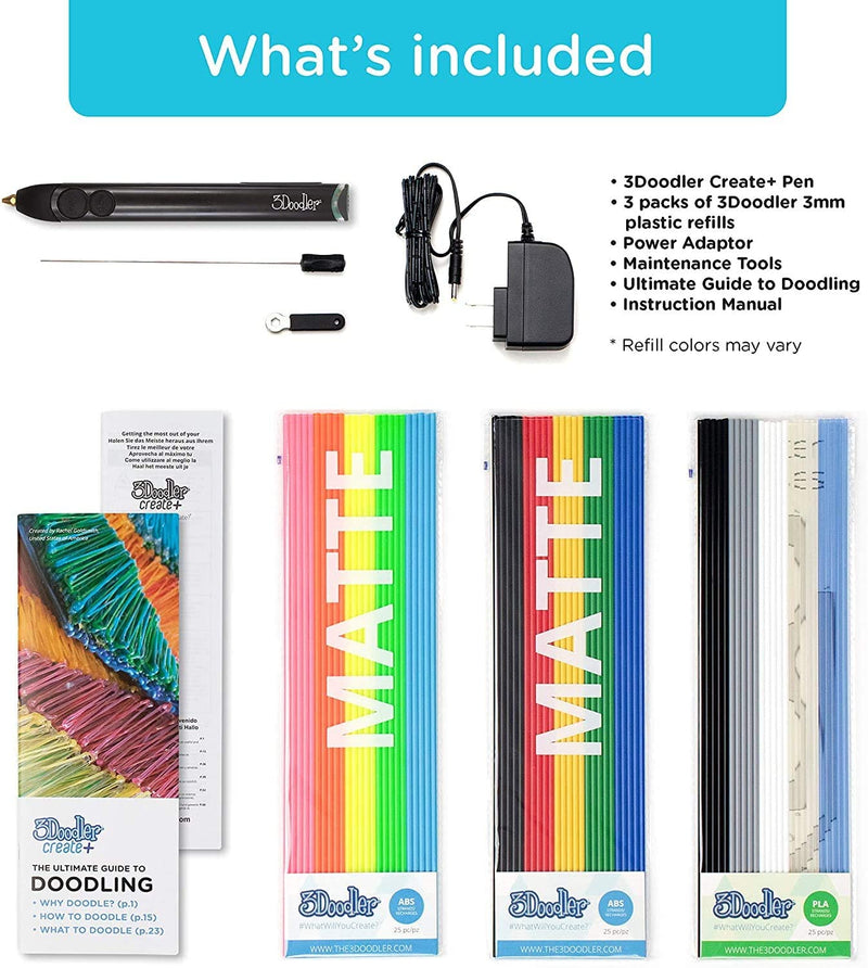 3Doodler Black Essentials 3d Pen Set, Create+